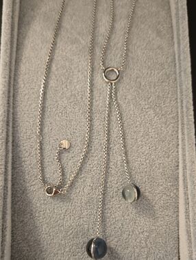 Skagen Silver-Tone Lariat Necklace with Circular Ring and Disc Drops